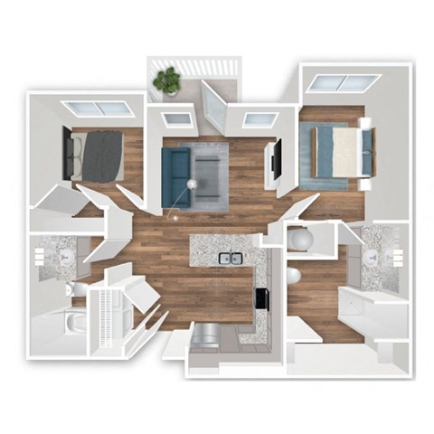 Floor plan for 2 beds, 2 baths, 944 sqft